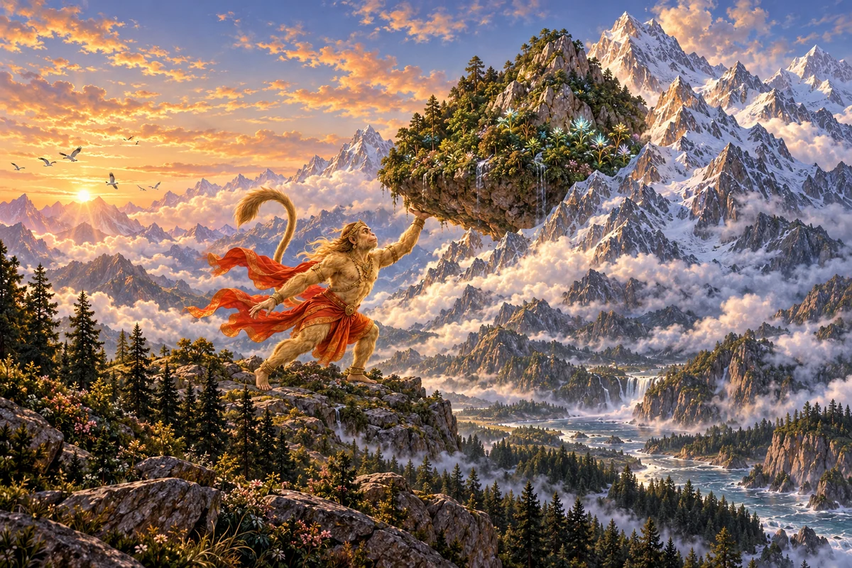 The source narrative’s mountain-return scene at dawn